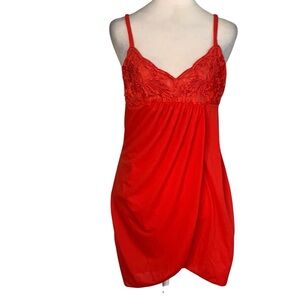 Vintage Natori Women’s Medium Vibrant Red Lace Trim Short Nightgown